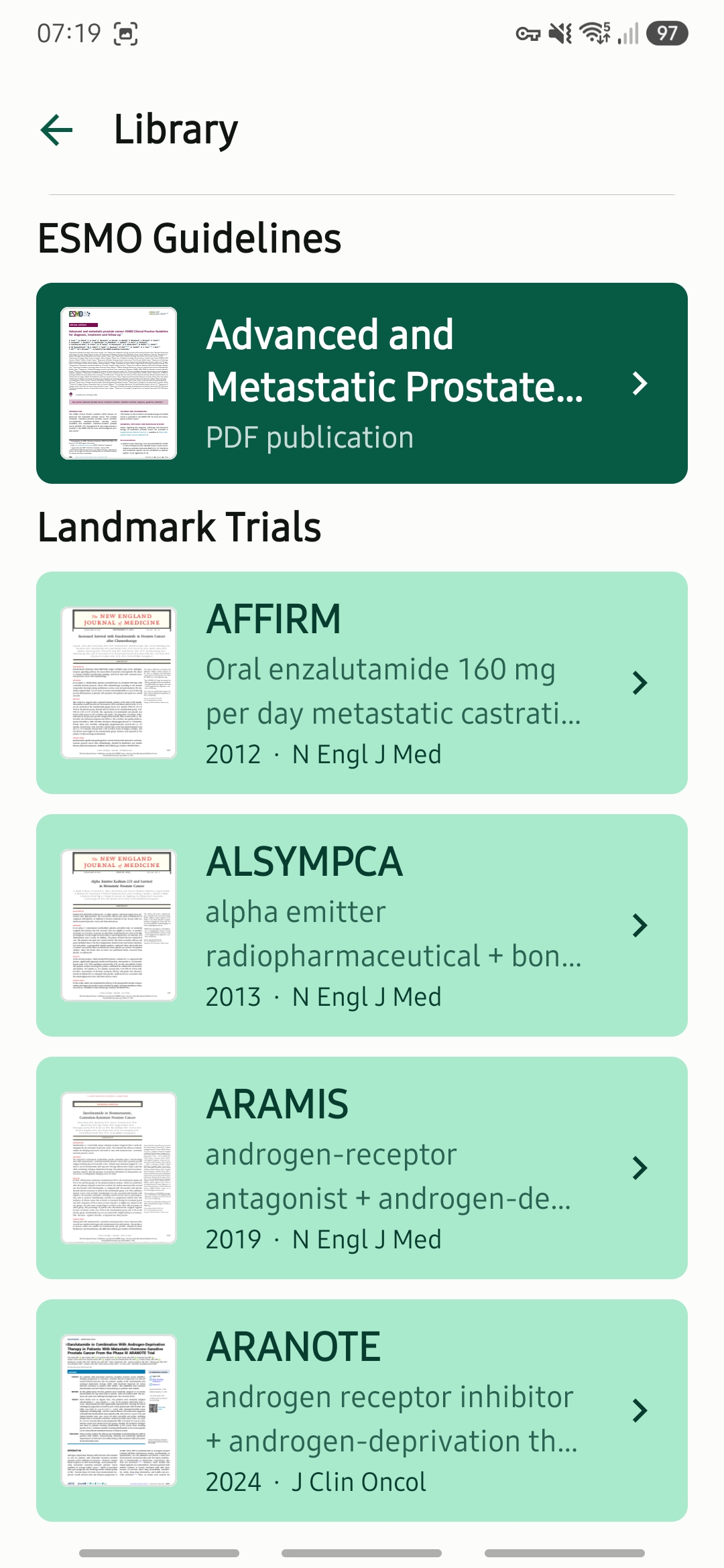 Tumour-entity screen with guidelines and trials