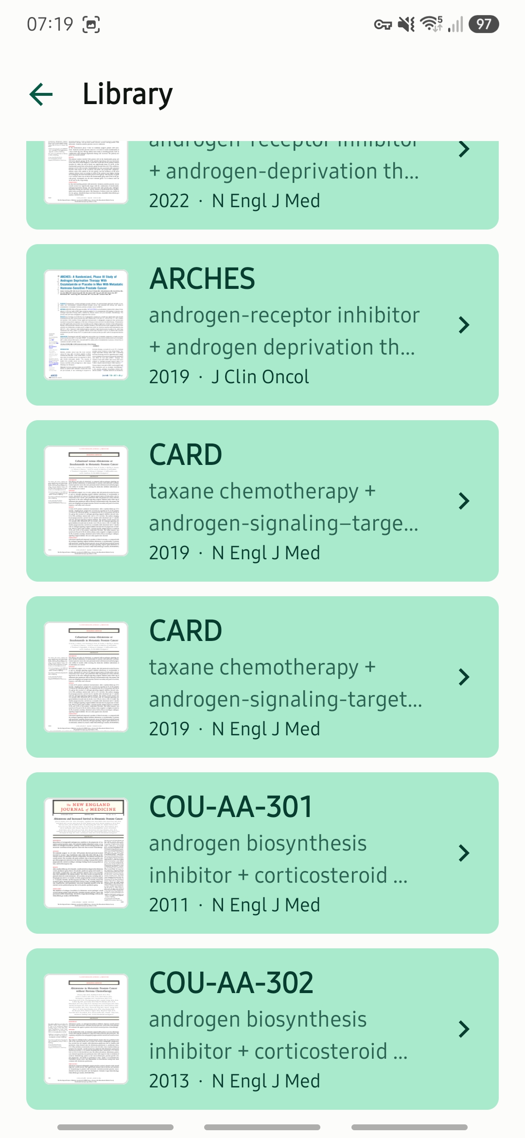 Landmark-trial list with concise summaries