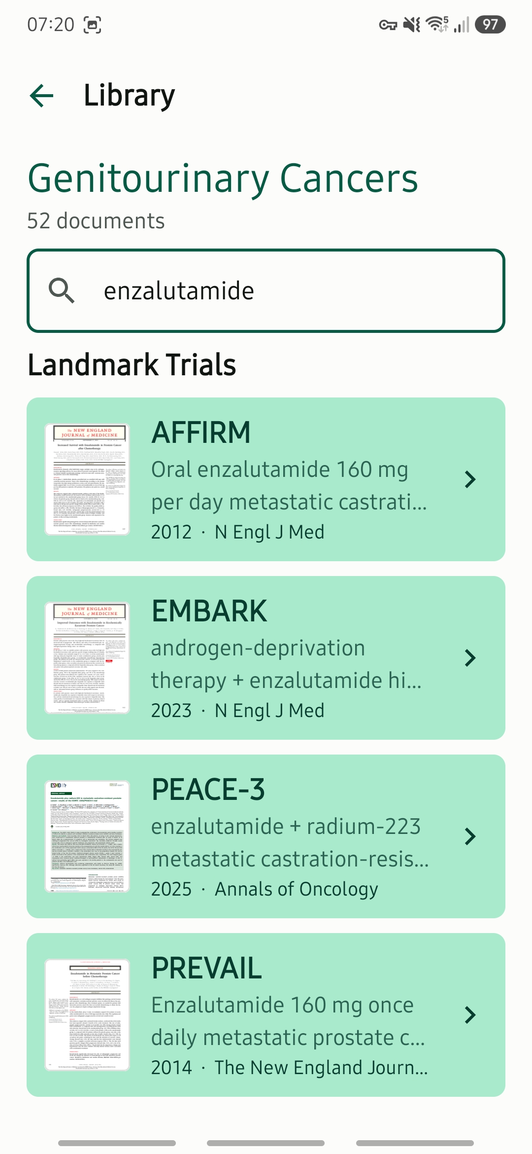 Search results across the oncology library