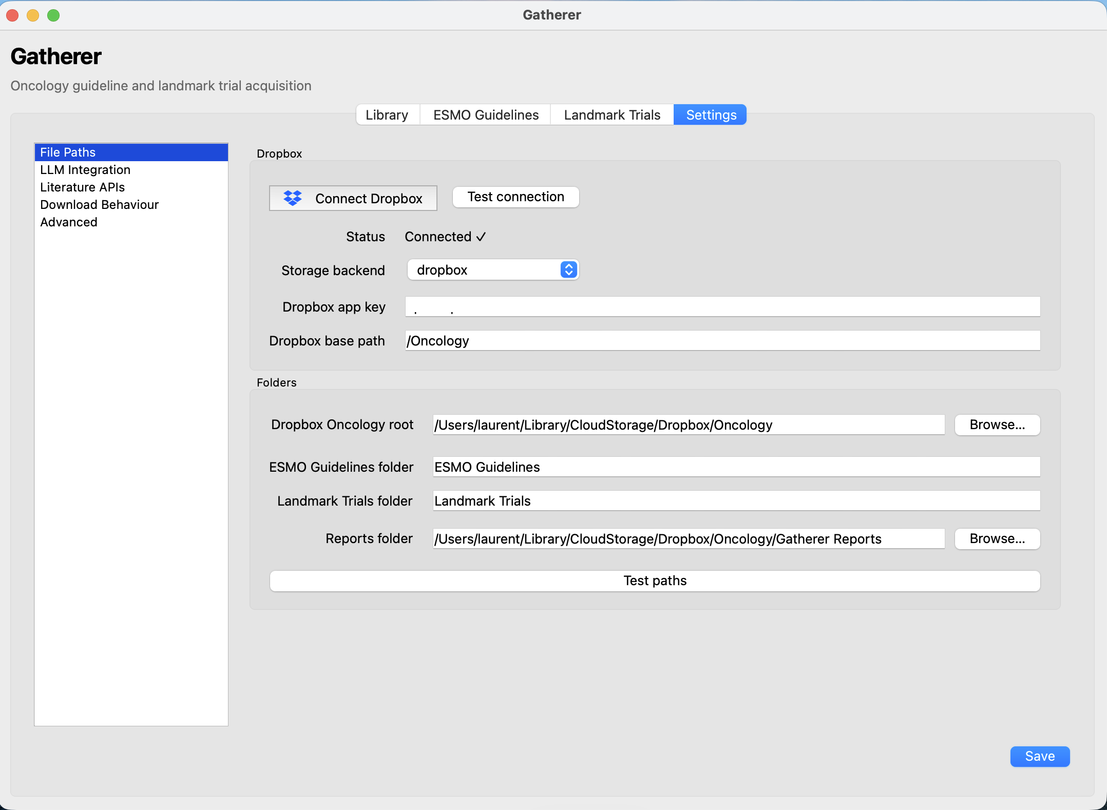 Settings: storage backend and library paths