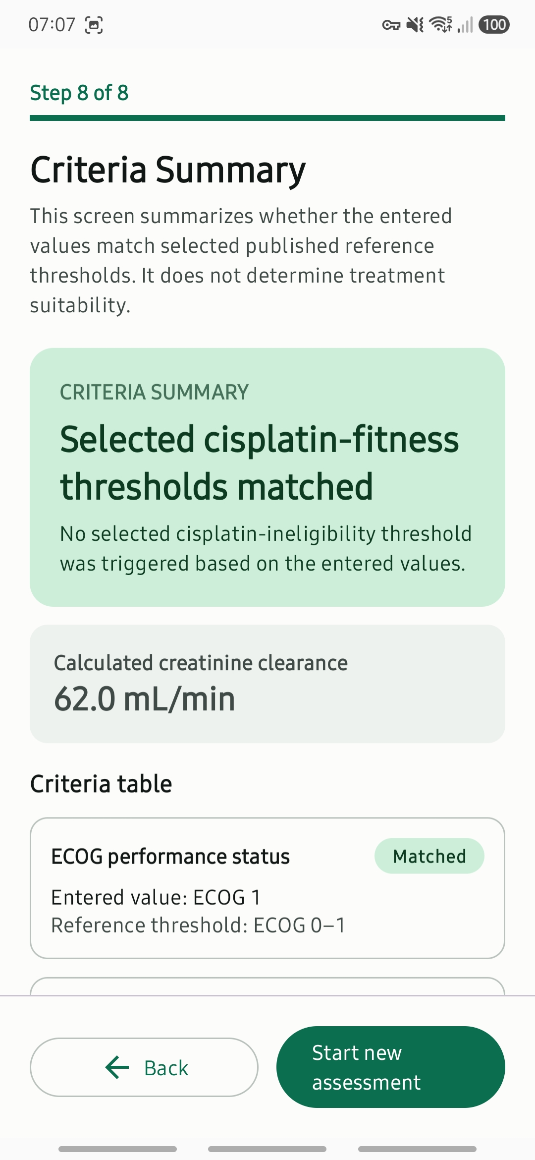 Criteria Summary table