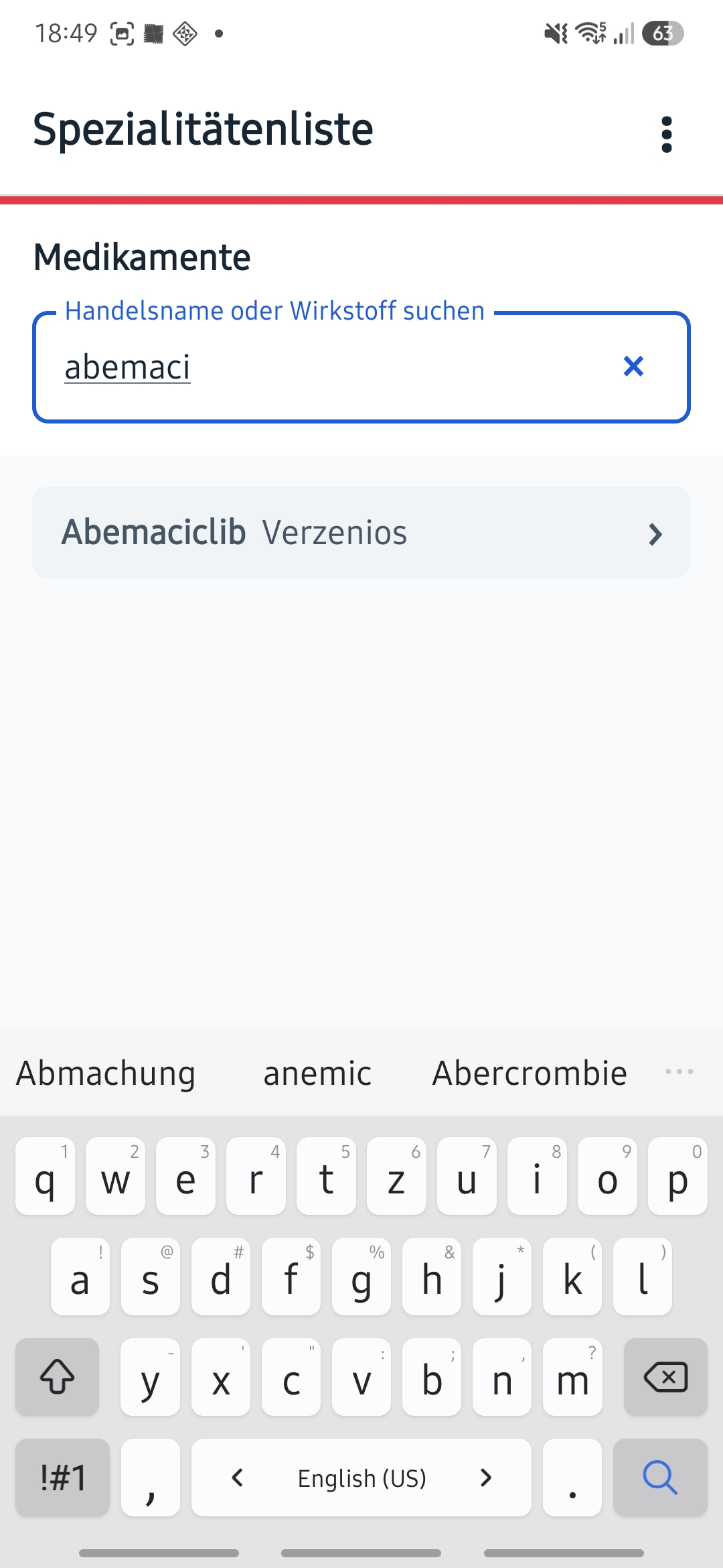 Live search filtering the medication list